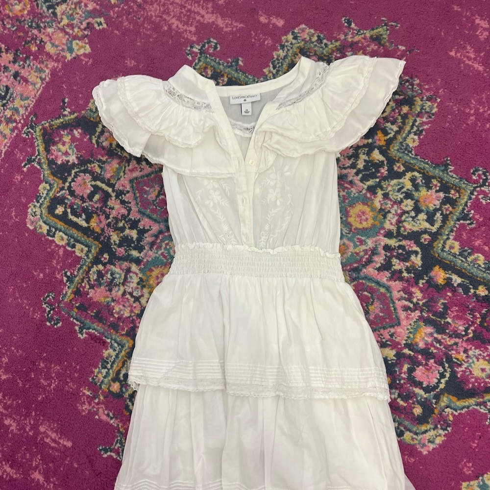 LoveShackFancy Cream Ruffled Mini Dress
